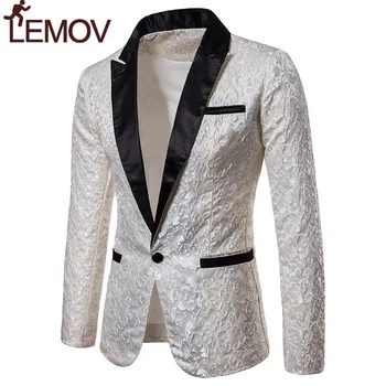 

Gold Jacquard Bronzing Floral Blazer Men 2018 Brand New Mens Patchwork One Button Blazer Jacket Party Stage Singer Costume Homme