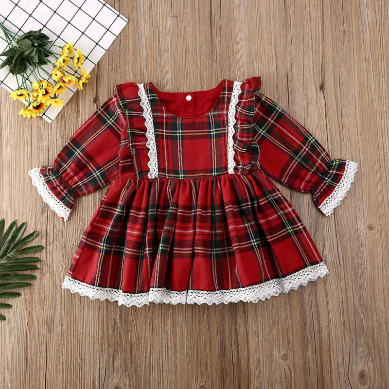 Christmas Girls Dress Toddler Baby Kid Girls Lace Ruffles Tutu Party Dress Plaid Xmas Costumes 1-6Y Children Clothes girls dress,kids clothes