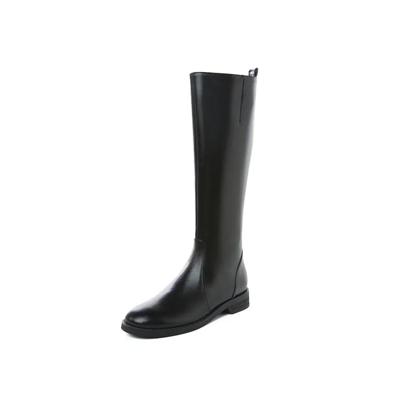 MORAZORA/ г., зимние модные женские сапоги из натуральной кожи сапоги до колена на низком каблуке с круглым носком однотонная Черная Женская обувь для отдыха