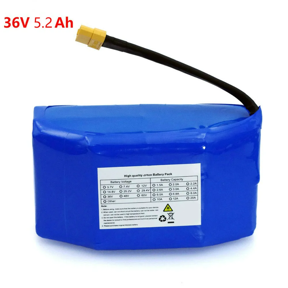 

Aluoka 36V 5.2Ah 5200mah high drain 2 wheel electric scooter self balancing 18650 lithium battery pack for Self-balancing Fits