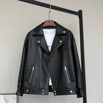 

Nerazzurri Spring short faux leather jacket women 2020 moto & biker jacket women plus size leather jackets for women streetwear