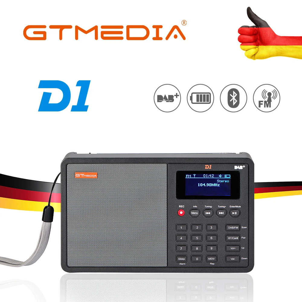 

GTMEDIA D1 Radio DAB+/TF/AUX Mini Portable Radio Handheld Digital FM USB TF MP3 Player Speaker Rechargeable with 18650 Battery
