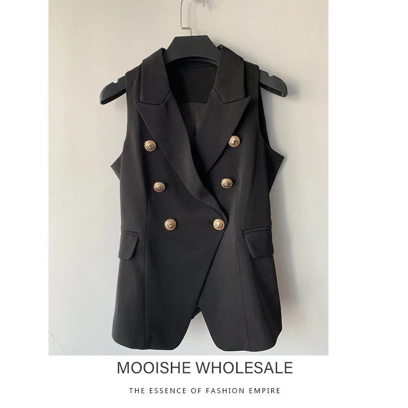 

2019 Spring Fall Classic Double-breasted Metal Lion Buckle Blazer Vest