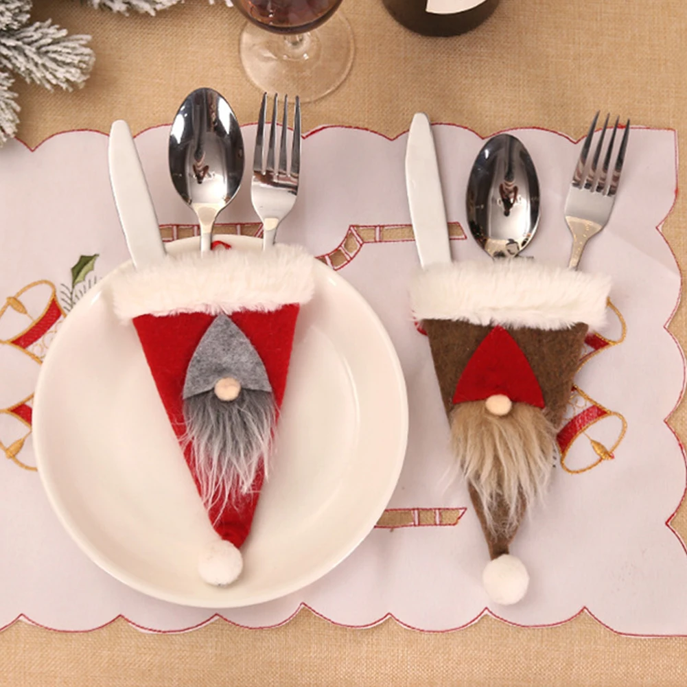 Gnome Рождественская шляпа держатель для столового серебра сумка для посуды карманы для посуды подвесной Декор набор посуды для офиса кухонный инструмент
