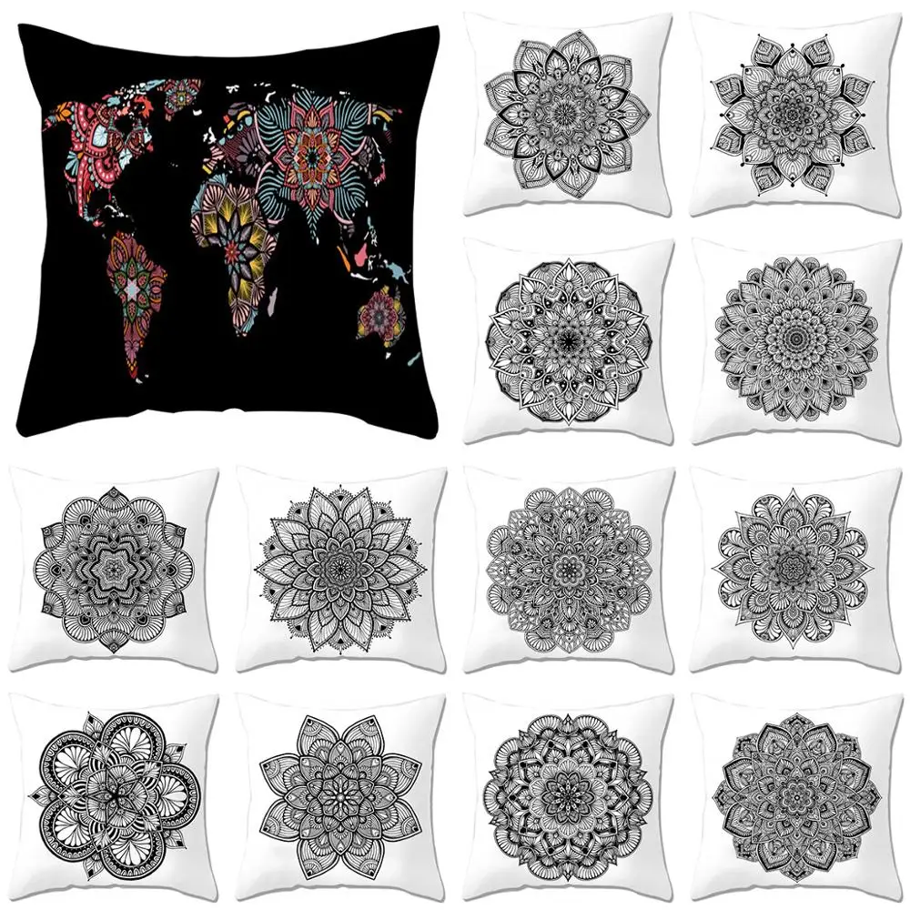 Boniu черный и белый чехол для подушки с принтом мандалы богемный домашний текстиль