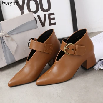 

Pointed Toe Deep V Design Square Heel Short Boots Retro High Heels Fashion Martin Boots Elegant Ankle Boots Womens Shoes Pumps
