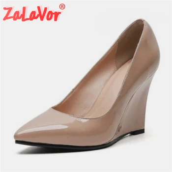 

ZALAVOR Ladies Genuine Leather Pumps Pointed Toe Wedges High Quality Office Slip On High Heel Shoes Women Footwear Size 33-39