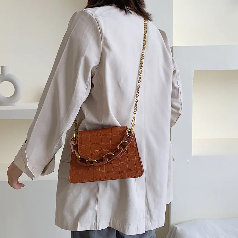 

Small Bag Women's 2020 New Style Fashion Simple Single Back Shoulder Bag Versatile Lettered Stone Pattern Square Sling Bag Fashi