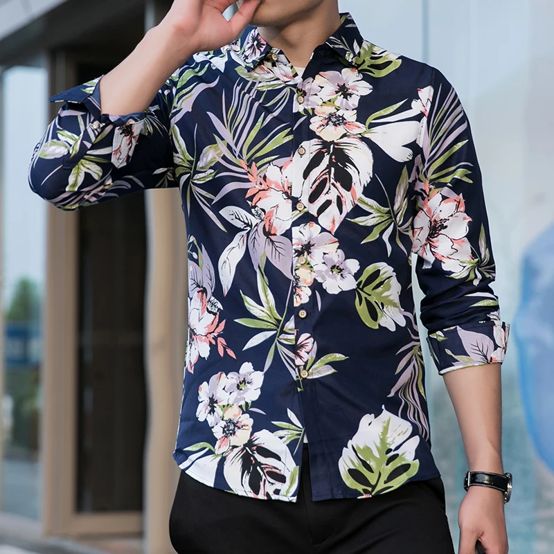 5XL 6XL 7XL плюс размер Мужская тропическая рубашка модная повседневная Уличная одежда с длинным рукавом рубашка с цветочным принтом осенне-Весенняя гавайская рубашка