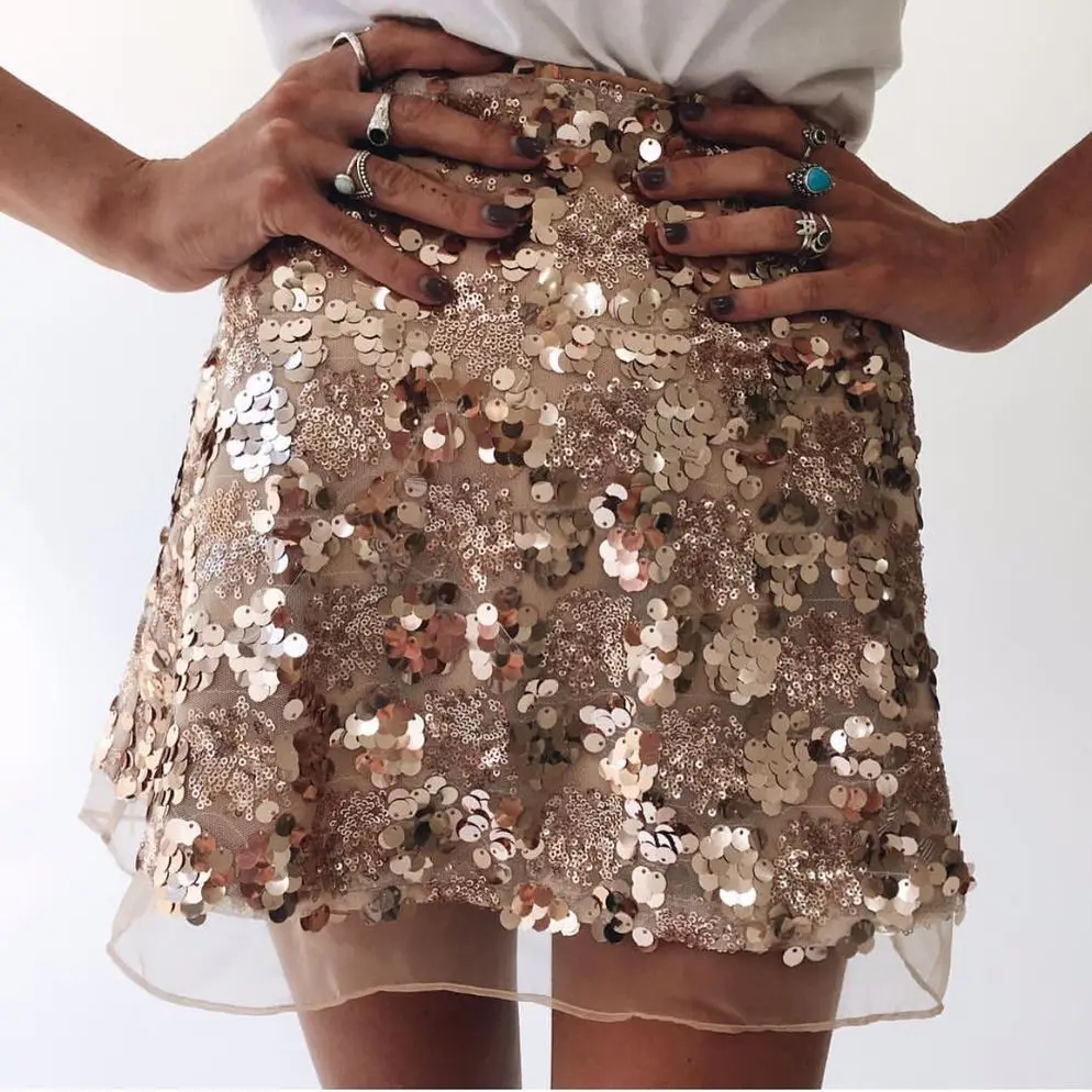 

Women Skirt Sexy High Waist Party Glitter Mini Skirt A-line Gold Silver Sequin Mesh Skirt Sexy Zipper Short Skirts For Women