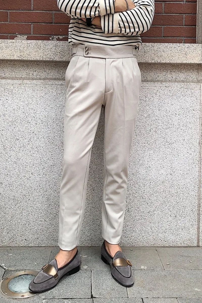 high waisted buckle trousers