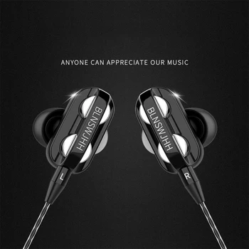 

New Sports Dual Drivers 4 Units Heavy Bass HiFi In-ear Wired Earphones Headphones &Black Type-C headset With Microphone