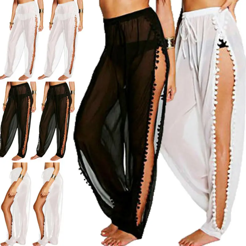 

2019 Summer Women Sexy Pant Solid Split Tassel Wide Leg Pant Loose Casual Sports Dancing Pant Party Club Wear