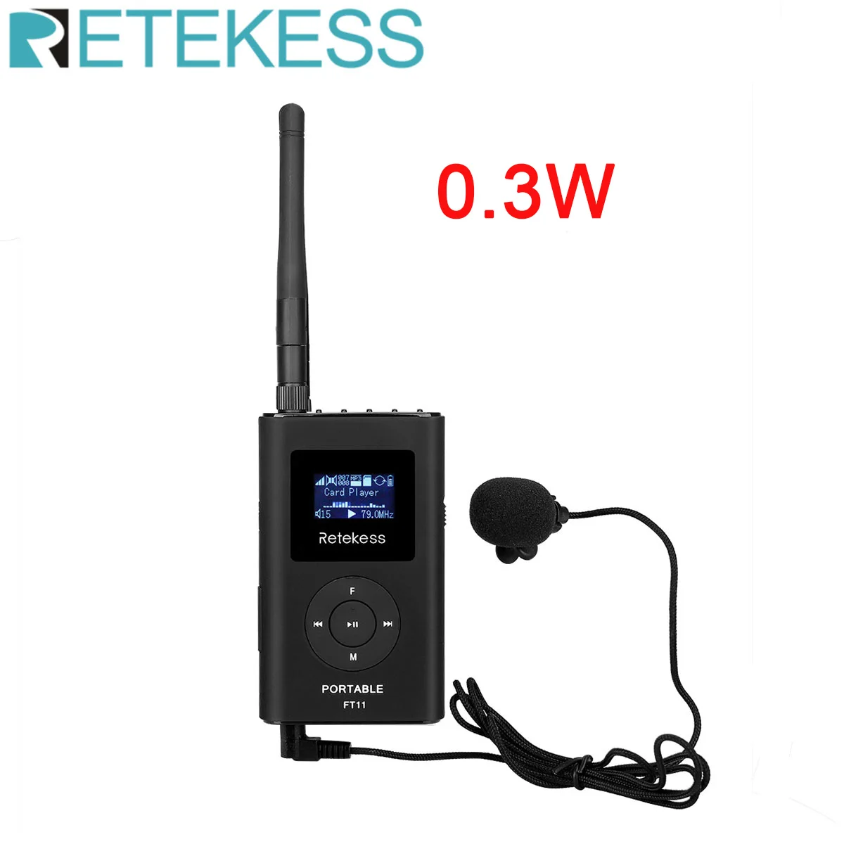 RETEKESS FT11 0.3W Wireless FM Broadcast Transmitter MP3 Portable for Church Car Meeting Support TF Card AUX Input