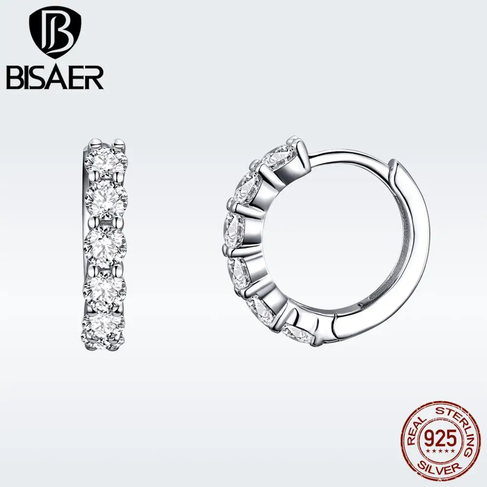 BISAER, модные, 925 пробы, серебряные, изысканные, ослепительные, штабелируемые, CZ, геометрические серьги-гвоздики для женщин, девушек, роскошные ювелирные изделия GXE524