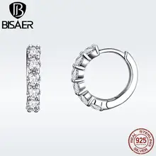 BISAER, модные, 925 пробы, серебряные, изысканные, ослепительные, штабелируемые, CZ, геометрические серьги-гвоздики для женщин, девушек, роскошные ювелирные изделия GXE524