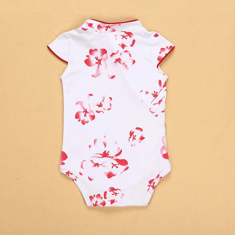 Baby Bodysuits are cool Baby Girls Cheongsam Short Sleeve Romper Outfit Chinese Flower Printed Qipao Jumpsuit One Piece Sleeveless Summer Festival Dress Newborn Knitting Romper Hooded 