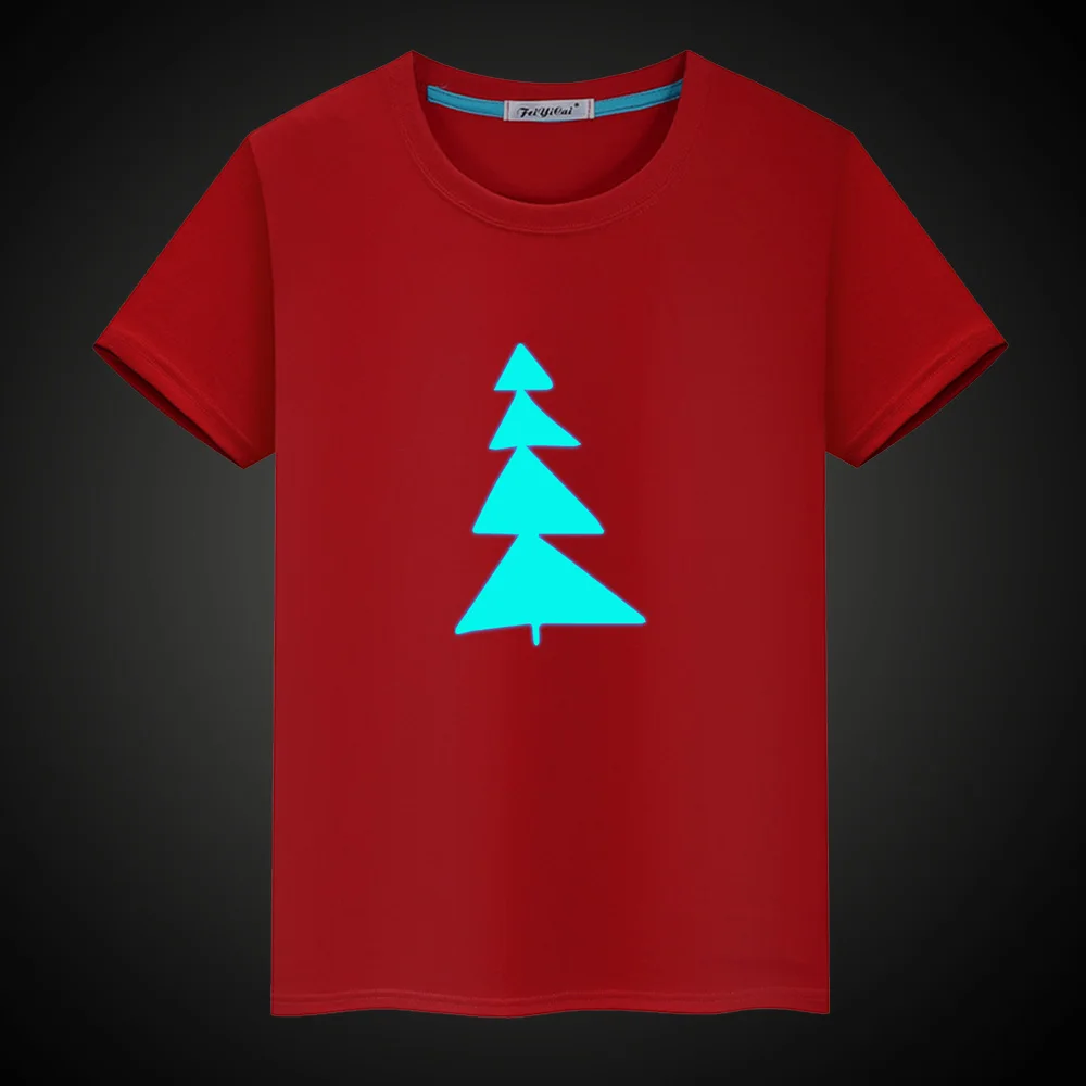 new Cartoon Christmas tree Luminous Kids T-Shirts Boy Girls Fluorescent Short Sleeves T shirt Baby Cotton Tops Ves - Цвет: 13