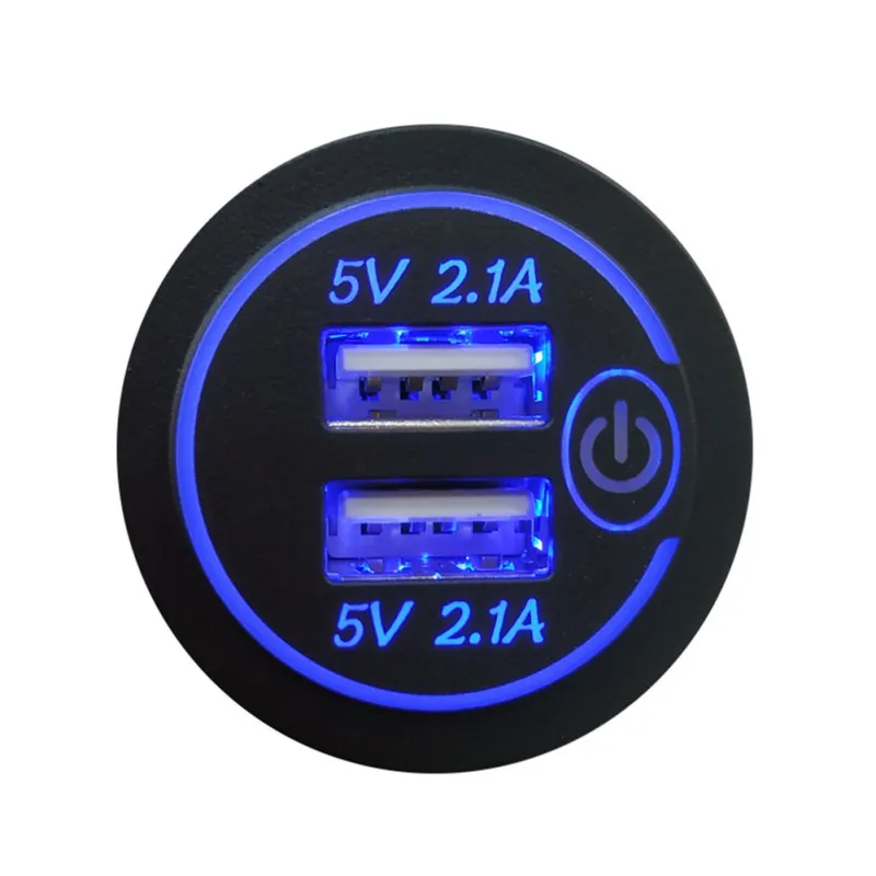 USB 2.1A светодиодный 12 в 24 в двойной автомобильный адаптер зарядного устройства с выключателем питания сенсорный выключатель для автомобиля морской лодки грузовика мотоцикла