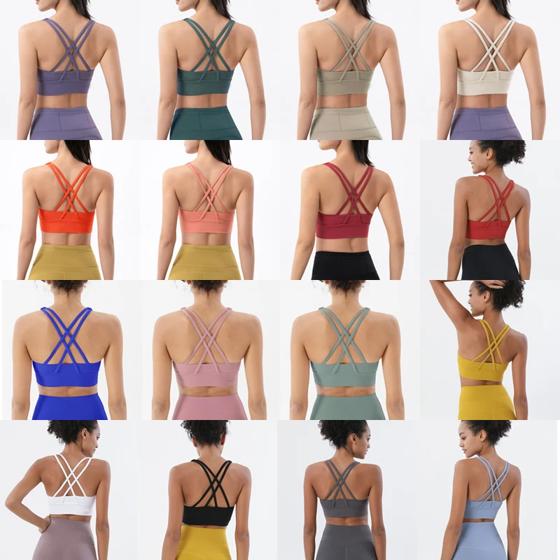 SOISOU Top Women Bra Cropped Bralette Gym Yoga Sports Bra Cross Sexy Back Female Bra Breathable Top Women's Underwear 25 Colors