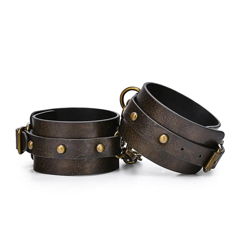 Movconly Leather Sex Handcuffs for Couples Adjustable Wrist Ankle Cuffs Handcuffs with Chain for Women Men Adult Toy