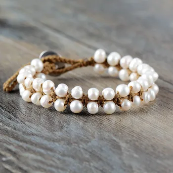 Classic Pearl Bracelet Handmade Bohemia Freshwater Pearls String Knotted Bracelet Birthday Holiday Gift Pearl Jewelry