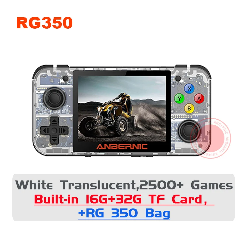 PS1 ANBERNIC RG350 ips Ретро игры 350 видео игры обновление игровой консоли ps1 игра 64 бит opendingux 3,5 дюймов 2500+ игры rg350 - Цвет: White T and bag