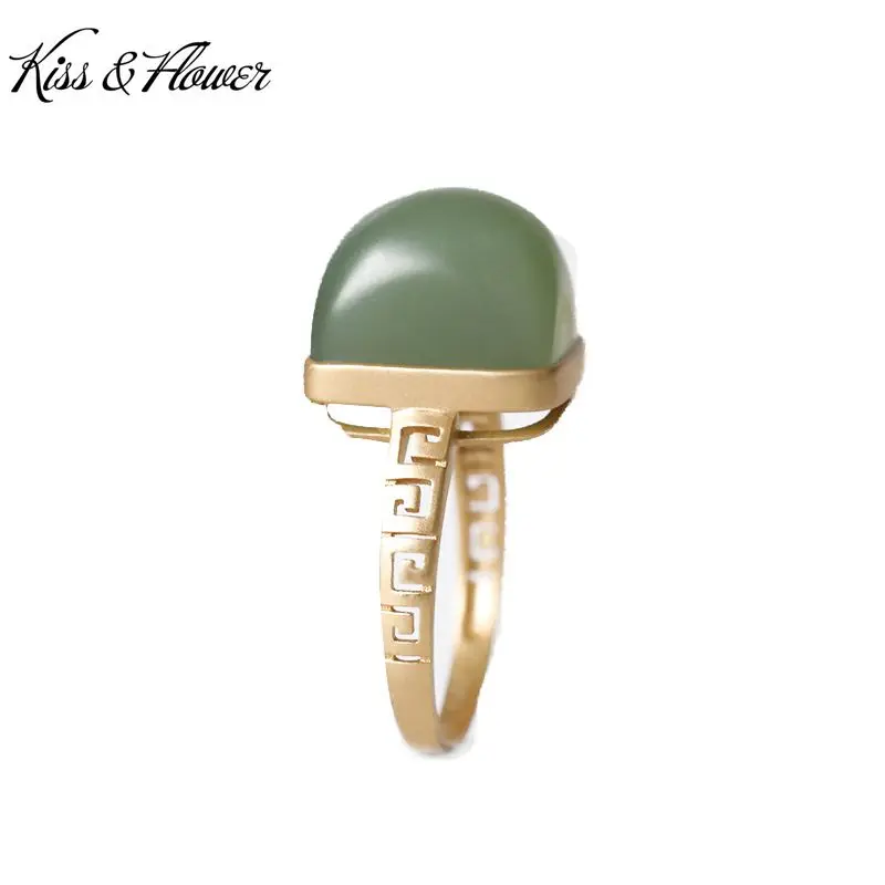 

KISS&FLOWER RI105 Fine Jewelry Wholesale Fashion Woman Girl Bride Birthday Wedding Gift Vintage Square 24KT Gold Resizable Ring