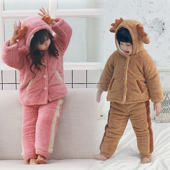 

Animal christmas pajamas Set Cute Elk Russia Very Thick Velet pjs winter baby pajamas kids pigiama for boys pajamas
