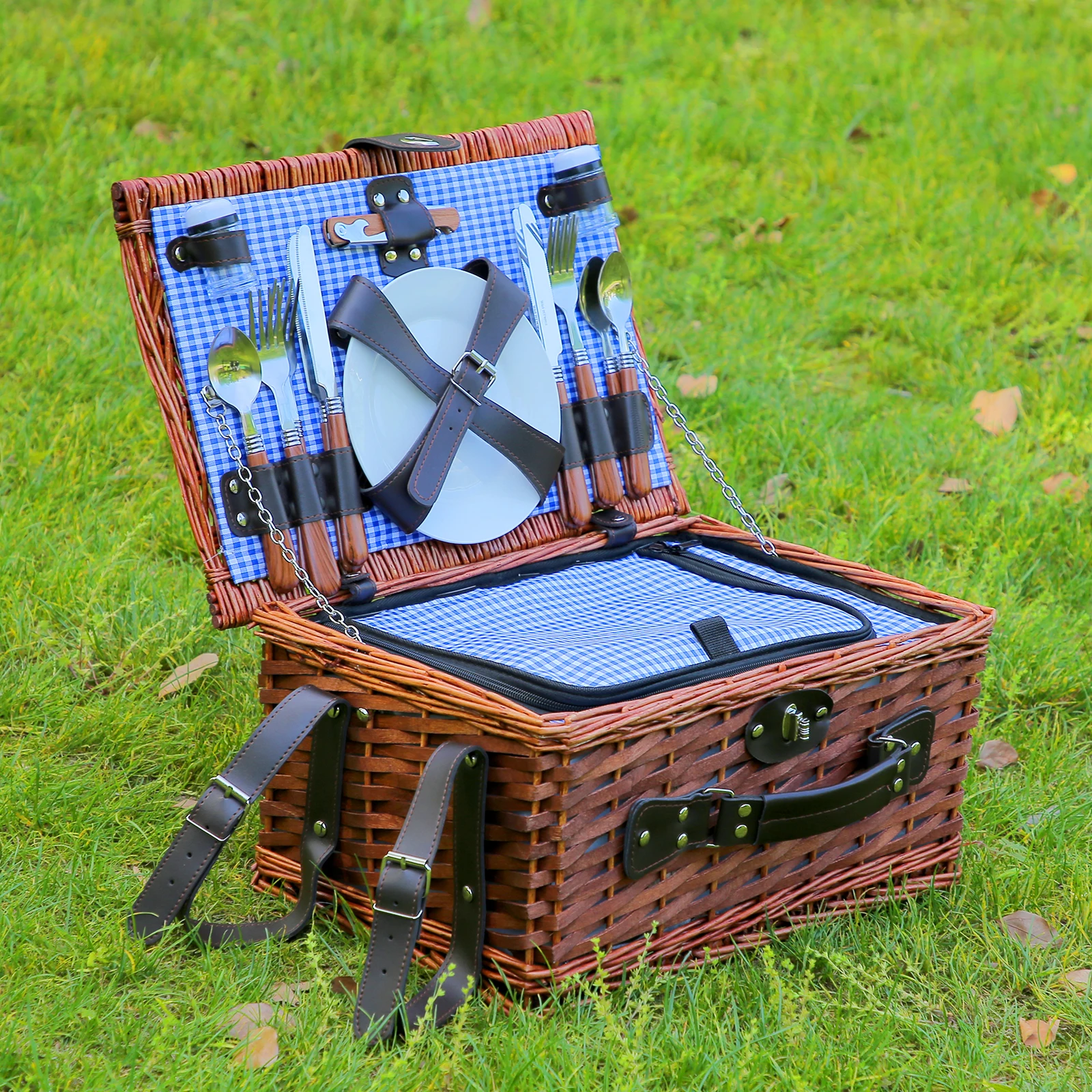 Handmade Wicker Picnic Basket For 2/4 Person With Waterproof Picnic Blanket Food Fruit Baskets For Camping By The Lake Beach 3