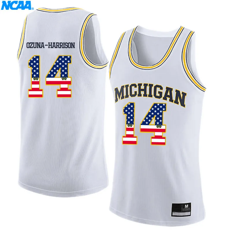 Новое поступление высокое качество Michigan пул#2 Ozuna-Харрисон#14 футболка колледжа ограниченное спортивные Джерси S-XXXL - Цвет: 1