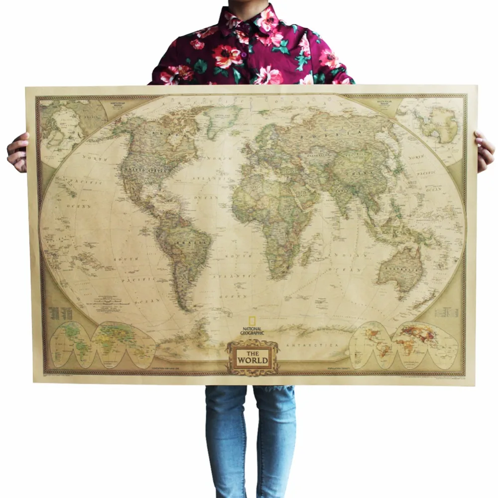 

1 Pc of Classic Retro Kraft-Paper The-World Map for School and Office