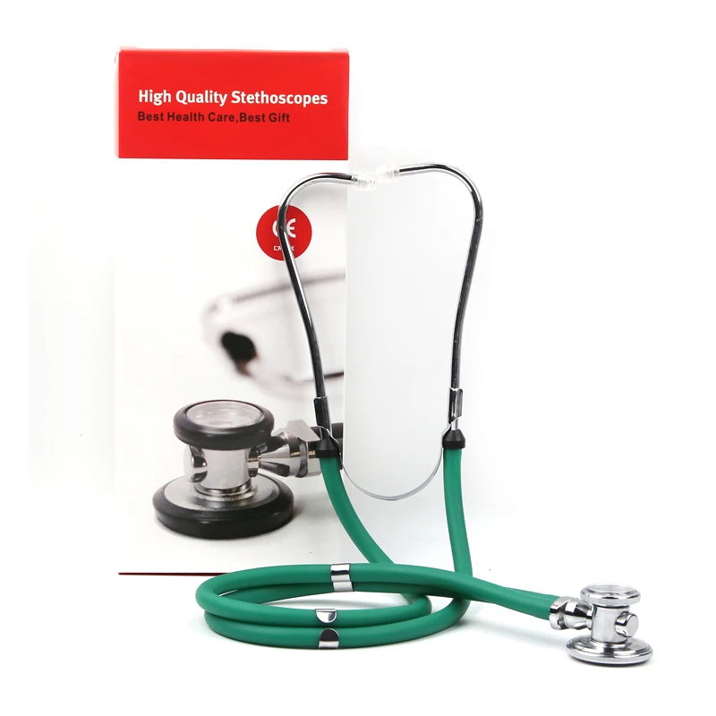 Portable Double Head Double Tube Medical Stethoscope Multifunctional Professional Long Soft Tube Stethoscope Medical Device - Цвет: Green with box