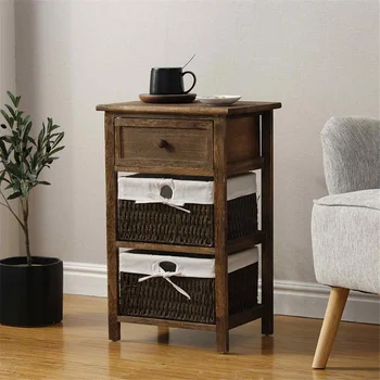 

Bedside End Table Organizer Bedroom Nightstand With Drawers Removable Storage Baskets Coffee Table Home Living Room Furniture
