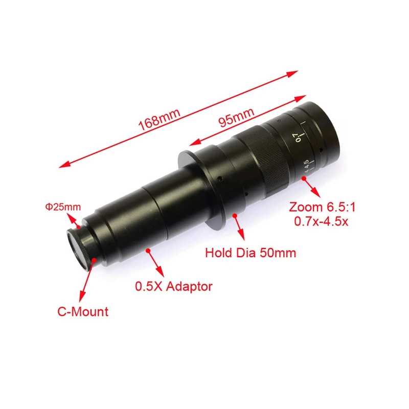  Adjustable 180X Zoom C-Mount Lens 0.7X-4.5X Magnification 25mm for HDMI USB Industry Video Miniscop