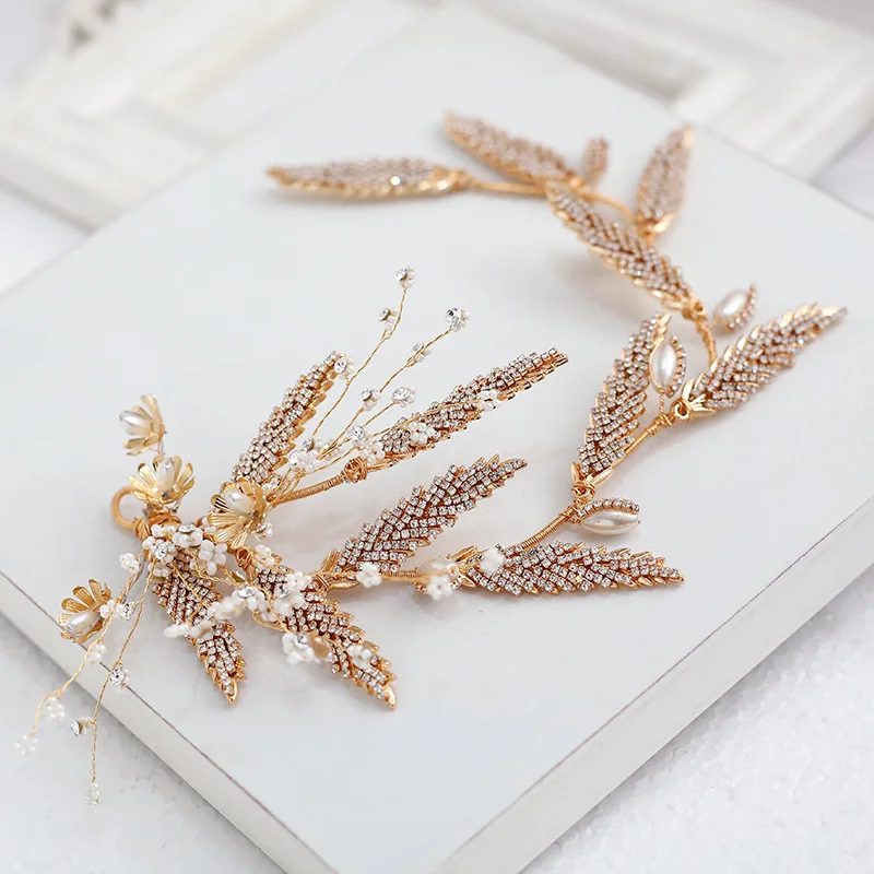 The New Golden Baroque Bridal Headdress, Exquisite Rhinestone Hair Accessories, Mori series European and American Style Wedding