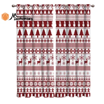 

Snowman Elk Christmas Tree Curtains Window Living Room Curtains Kitchen Indoor Window High Blackout Curtain