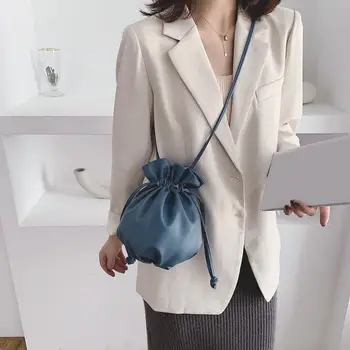 

New Fashion Handbags for Hiking and Travel PU Leather Drawstring Messenger Bags Pure Color Women Crossbody Shoulder Handbag