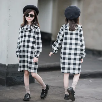 

Kids Girl Long Sleeve Plaid Dress 10 to 12 years Elegant Outfit New 2020 Autumn Spring Ruffles Casual Teenage Clothing
