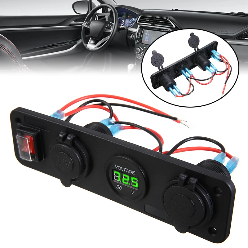 DC 12V-24V 4.2A Cigarette Lighter Socket 2 USB Splitter Charger Adapter Green Voltmeter Dual USB Ports Plug Adapter