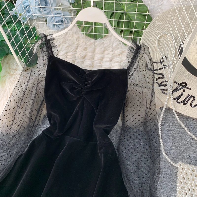 Goede Joinyouth 2020 Herfst Pleuche Feestjurk Bladerdeeg Mouwen Mesh Patchwork Vrouwen Mini Jurken A lijn Plisse Vintage Vestidos J164