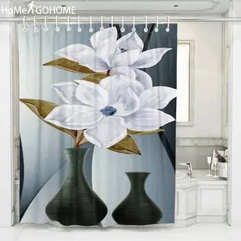

Waterproof Shower Curtain Boho Flower Oil Painting Simple Home Decoration Polyester Fabric Bathroom Shower Bath Curtain & Hooks