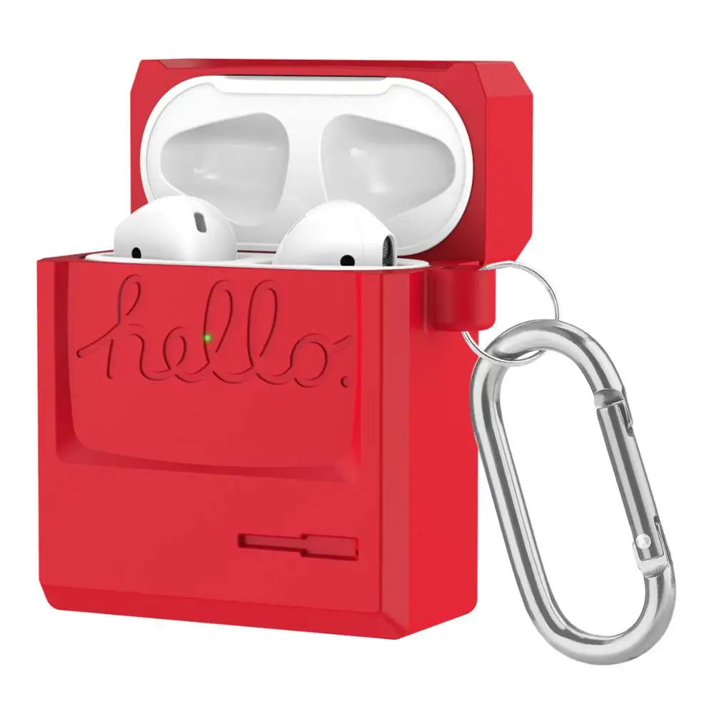 Универсальный силиконовый чехол для наушников в форме квадратной коробки в стиле ретро для Airpods 1, 2, металлический держатель с кольцом, полный защитный чехол для Airpods 2 - Цвет: Red