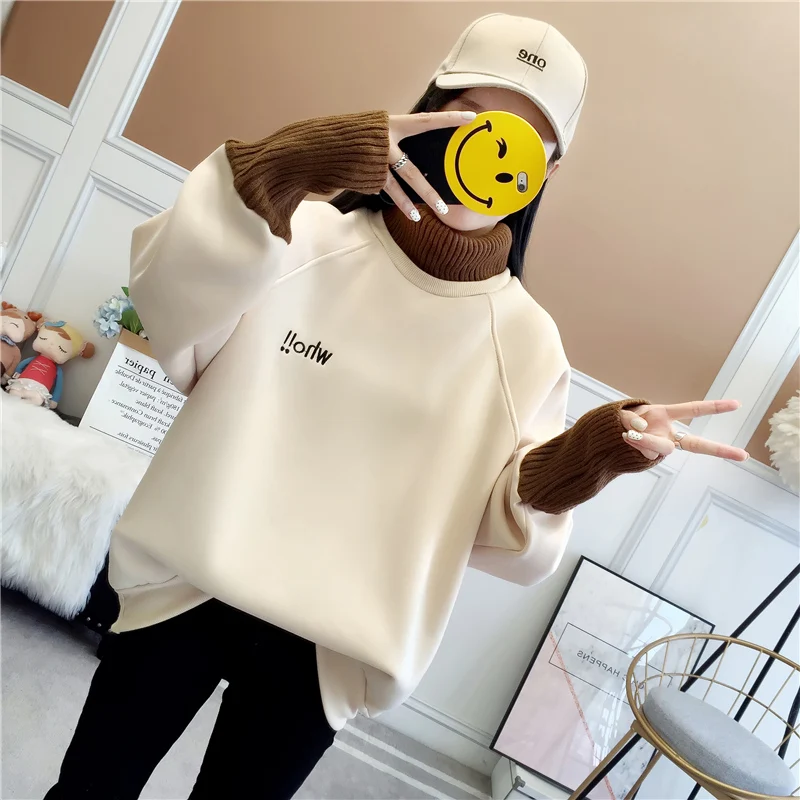 Женская толстовка в Корейском стиле Ulzzang Harajuku имитация 2 шт. толстовки с длинными