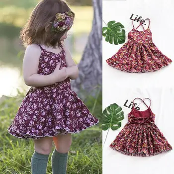 

Emmababy Toddler Baby Girls Bandage Fashion Sleeveless Backless Ruffle Dresses Party Princess Red Floral Outfit