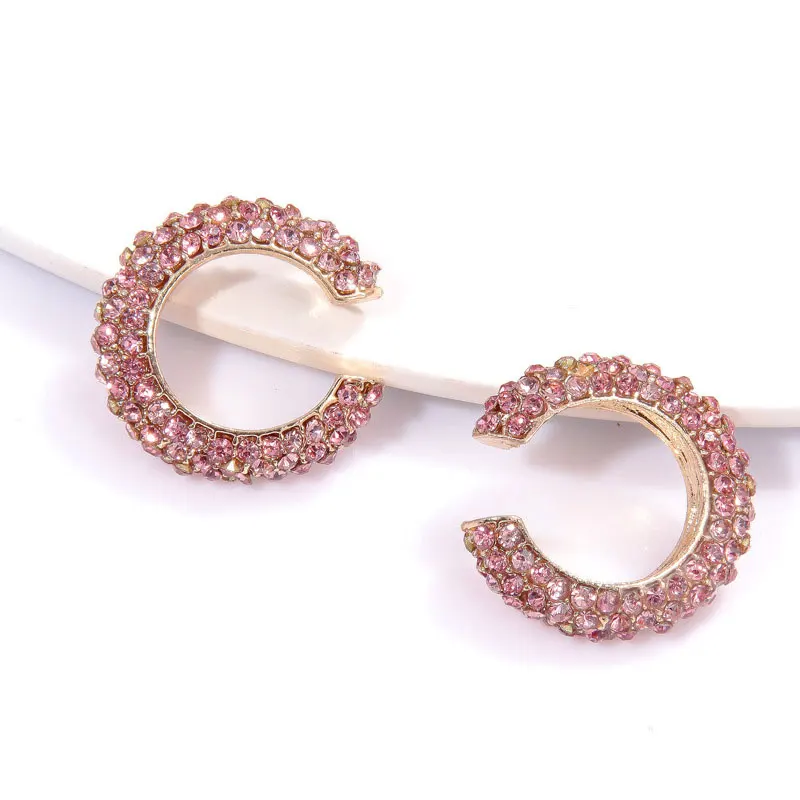 DoreenBeads, модные радужные клипсы для ушей, для женщин, ювелирное изделие, серьги, золото, C форма, разноцветные стразы, 18 мм x 17 мм, 1 шт