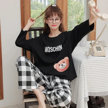 

Suit Pyjama Sleepwear Women Cotton Pajamas Set Pijama otoño mujer Leisure Feminino Loose Full Sleeve Homewear Autumn 24 Style