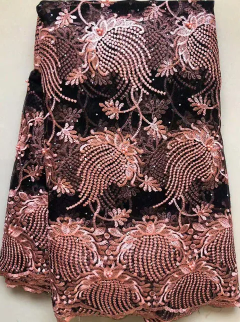 Французская чистая кружевная ткань новейшая африканская ткань с вышивкой сетчатая Тюлевая кружевная ткань высокого качества нигерийская ELL4601 персиковая