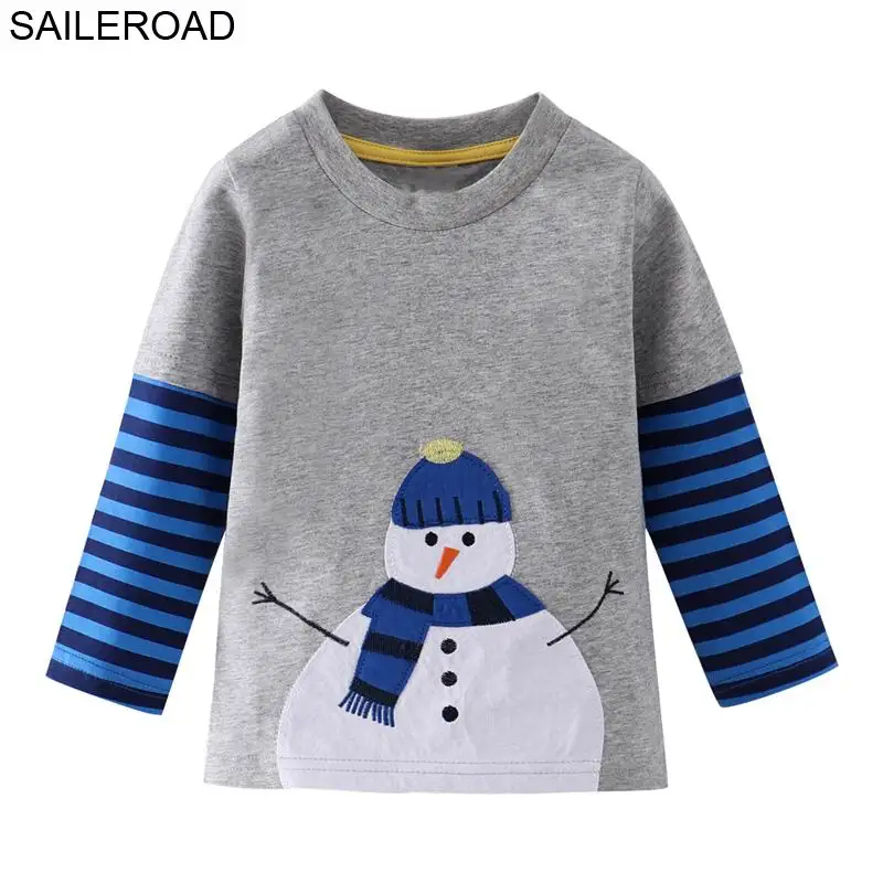 SAILEROAD/Детские хлопковые рубашки для мальчиков и девочек Осенняя футболка с длинным рукавом и Санта-Клаусом для маленьких мальчиков Рождественский костюм для малышей - Цвет: 5509 same picture
