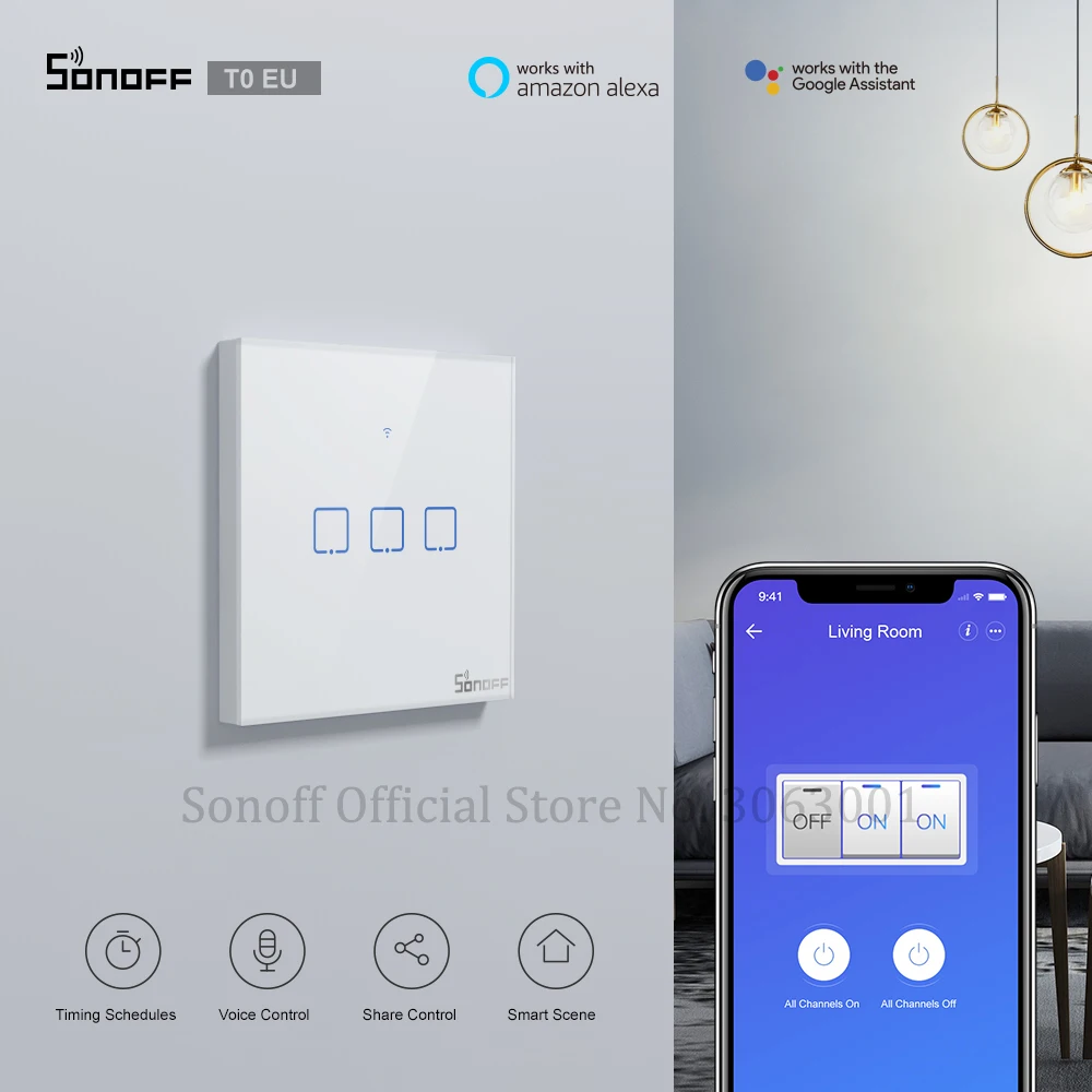 SONOFF T0 ЕС TX Wifi сенсорный настенный светильник беспроводной переключатель умный